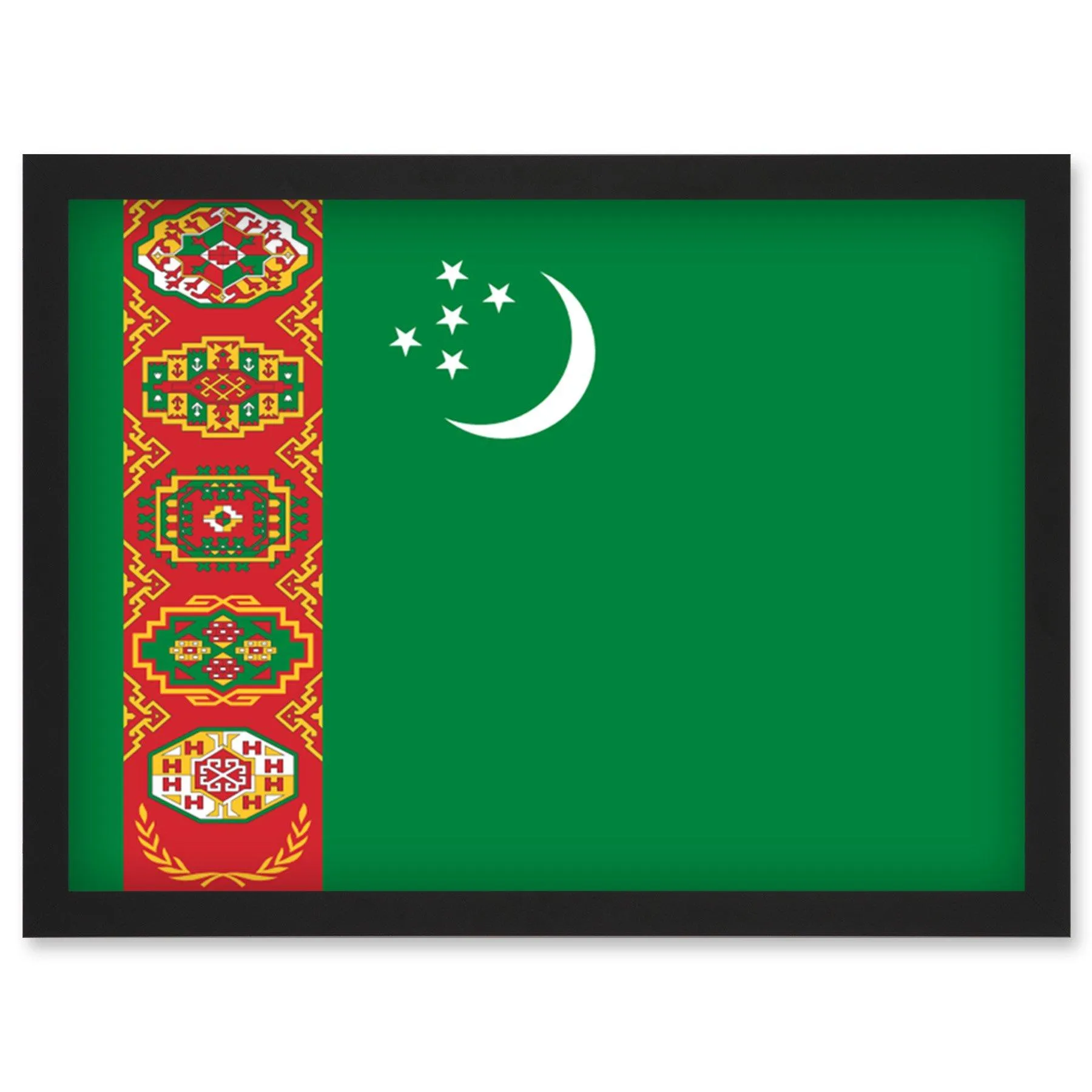 Wall Art & Pictures | Turkmenistan National Flag Vexillology World Flags Country Region Poster Artwork Framed Wall Art Print