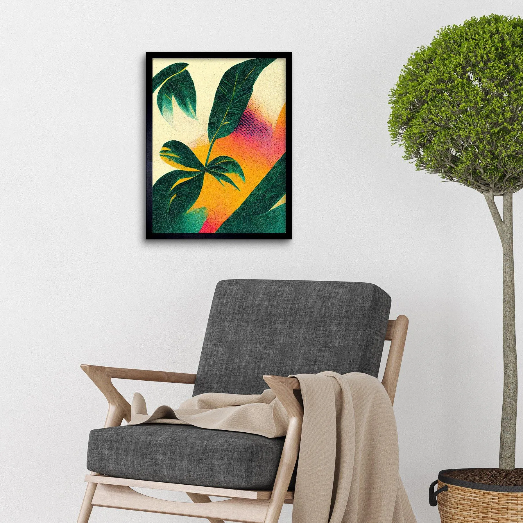 Wall Art & Pictures | Wall Art Print Abstract Tropical Leaves Halftone Pop Art Botanical Art Framed | Artery8