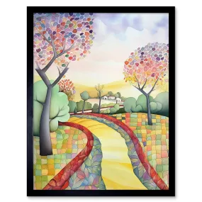 Wall Art & Pictures | Wall Art Print Countryside Path In Autumn Folk Art Landscape Pastel Watercolour Painting Art Framed | 