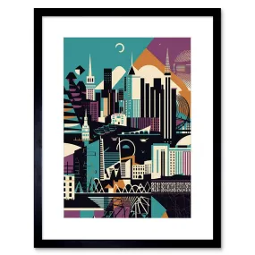 Wall Art & Pictures | Wall Art Print Dundee City Modern Abstract Geometric Cityscape Artwork Framed 9X7 Inch | Artery8