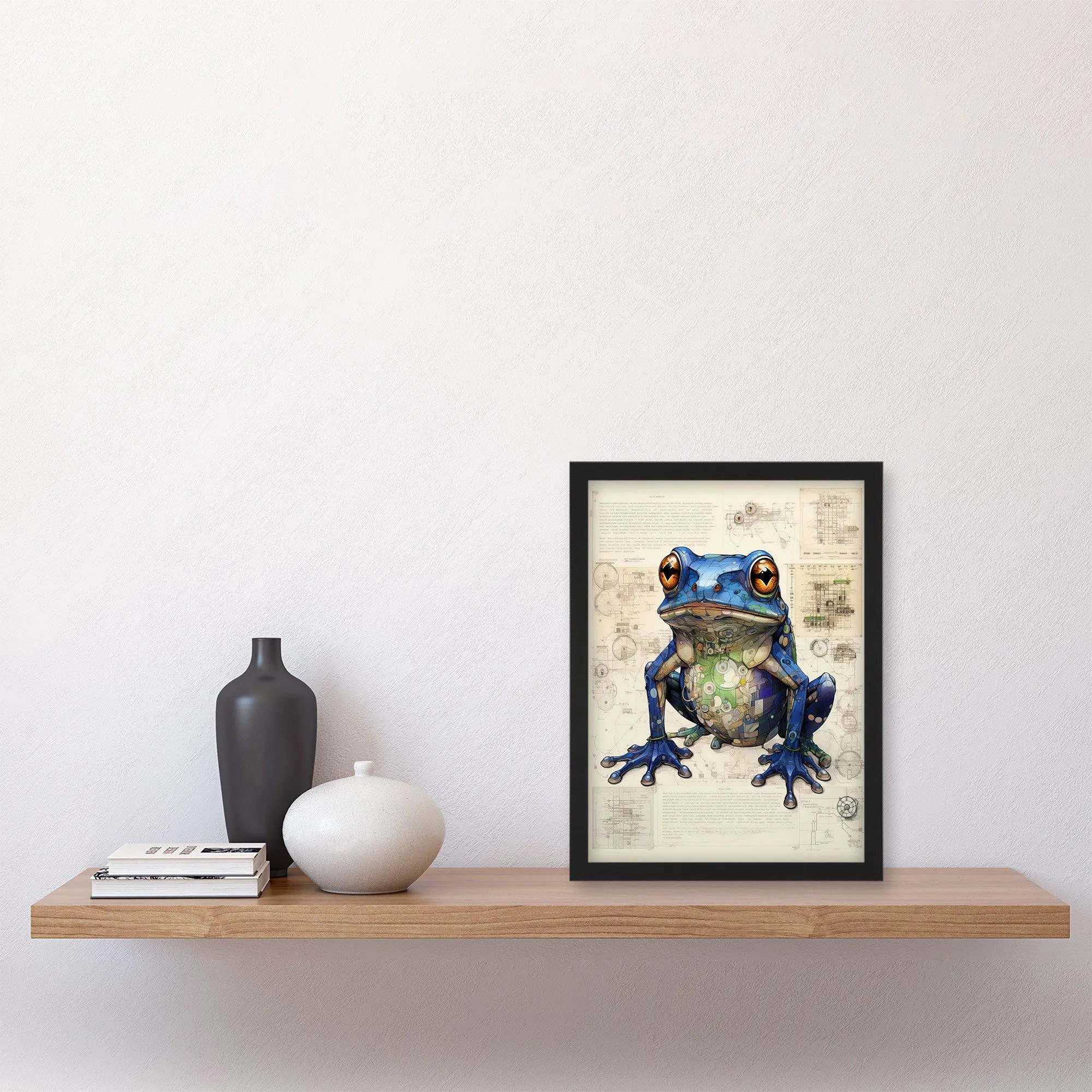 Wall Art & Pictures | Wall Art Print Frog Robot Hybrid Secret Military Schematic Blue Futuristic Complex Arcane Manuscript G