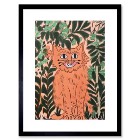 Wall Art & Pictures | Wall Art Print Ginger Orange Tabby Cat in Plants Modern Folk Artwork Framed 9X7 Inch | Artery8