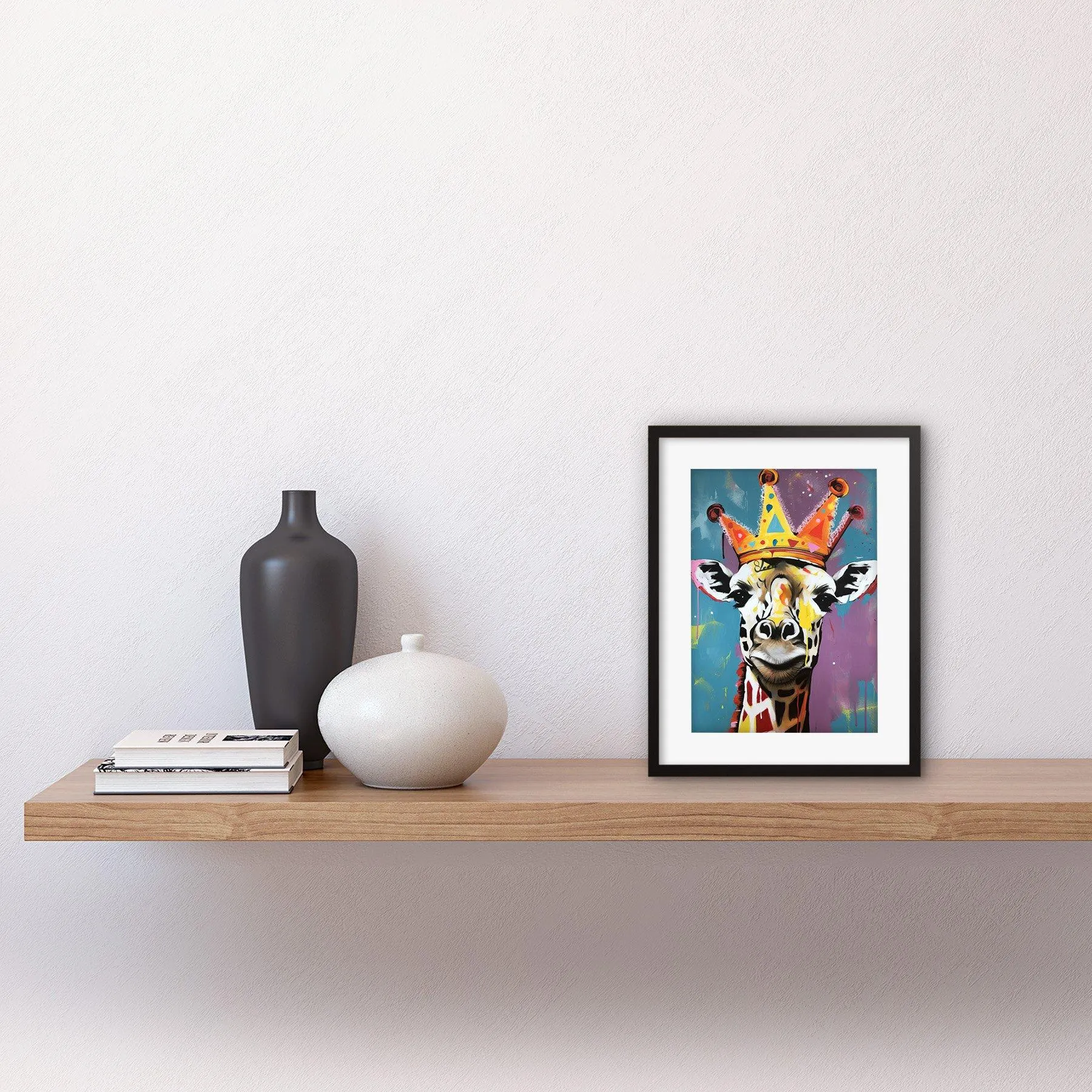 Wall Art & Pictures | Wall Art Print Giraffe Wearing a Crown King Queen Modern Pop Artwork Framed 9X7 Inch | Artery8