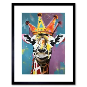 Wall Art & Pictures | Wall Art Print Giraffe Wearing a Crown King Queen Modern Pop Artwork Framed 9X7 Inch | Artery8