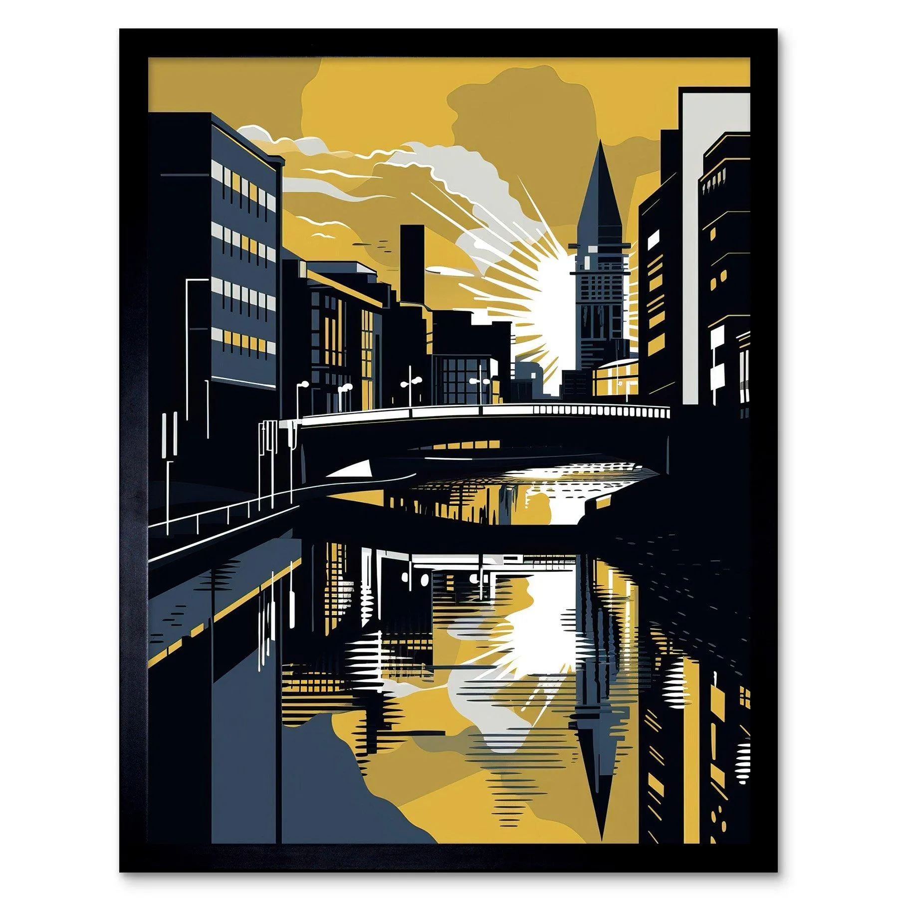 Wall Art & Pictures | Wall Art Print Glasgow Scotland River Cityscape Sunrise Geometric Art Framed | Artery8