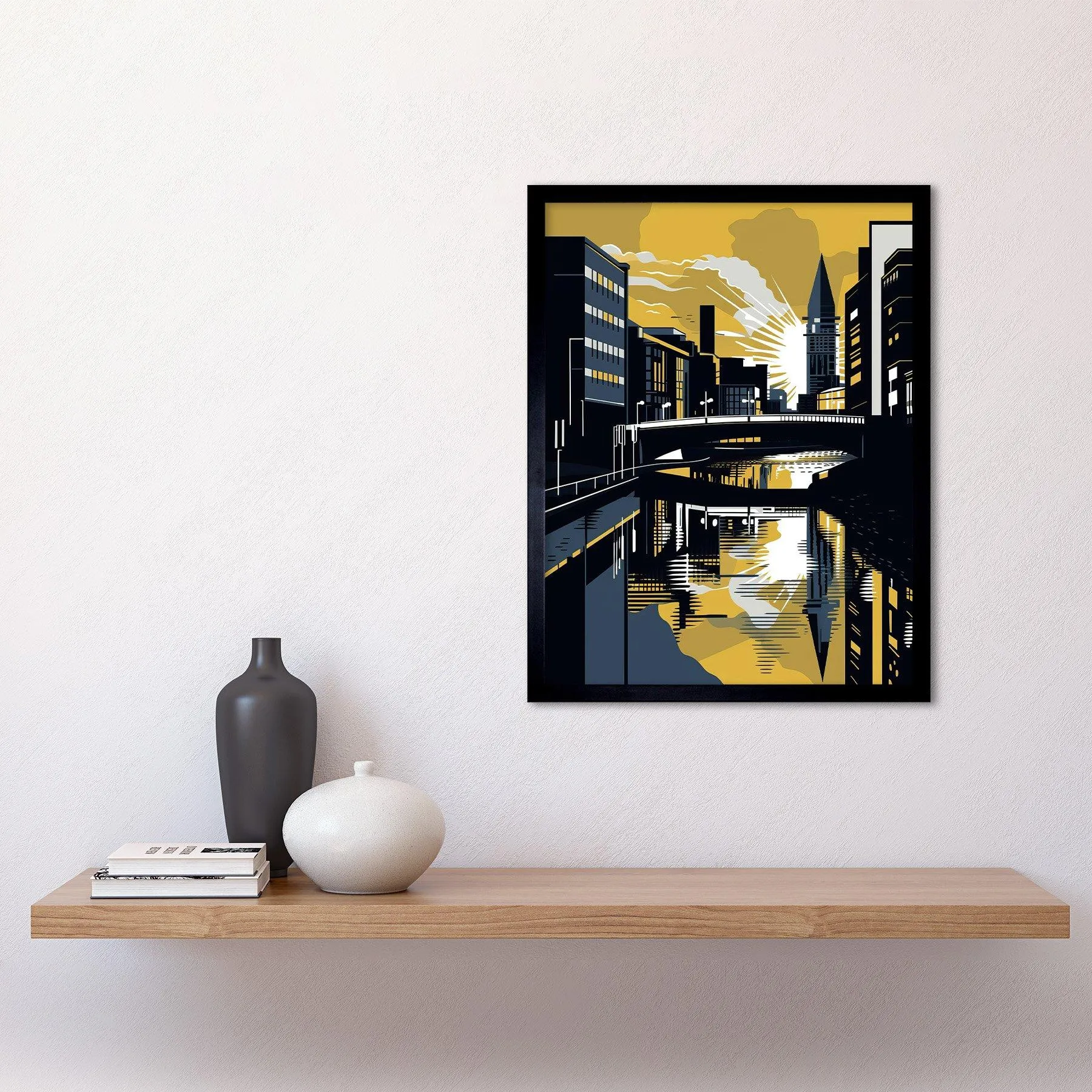 Wall Art & Pictures | Wall Art Print Glasgow Scotland River Cityscape Sunrise Geometric Art Framed | Artery8