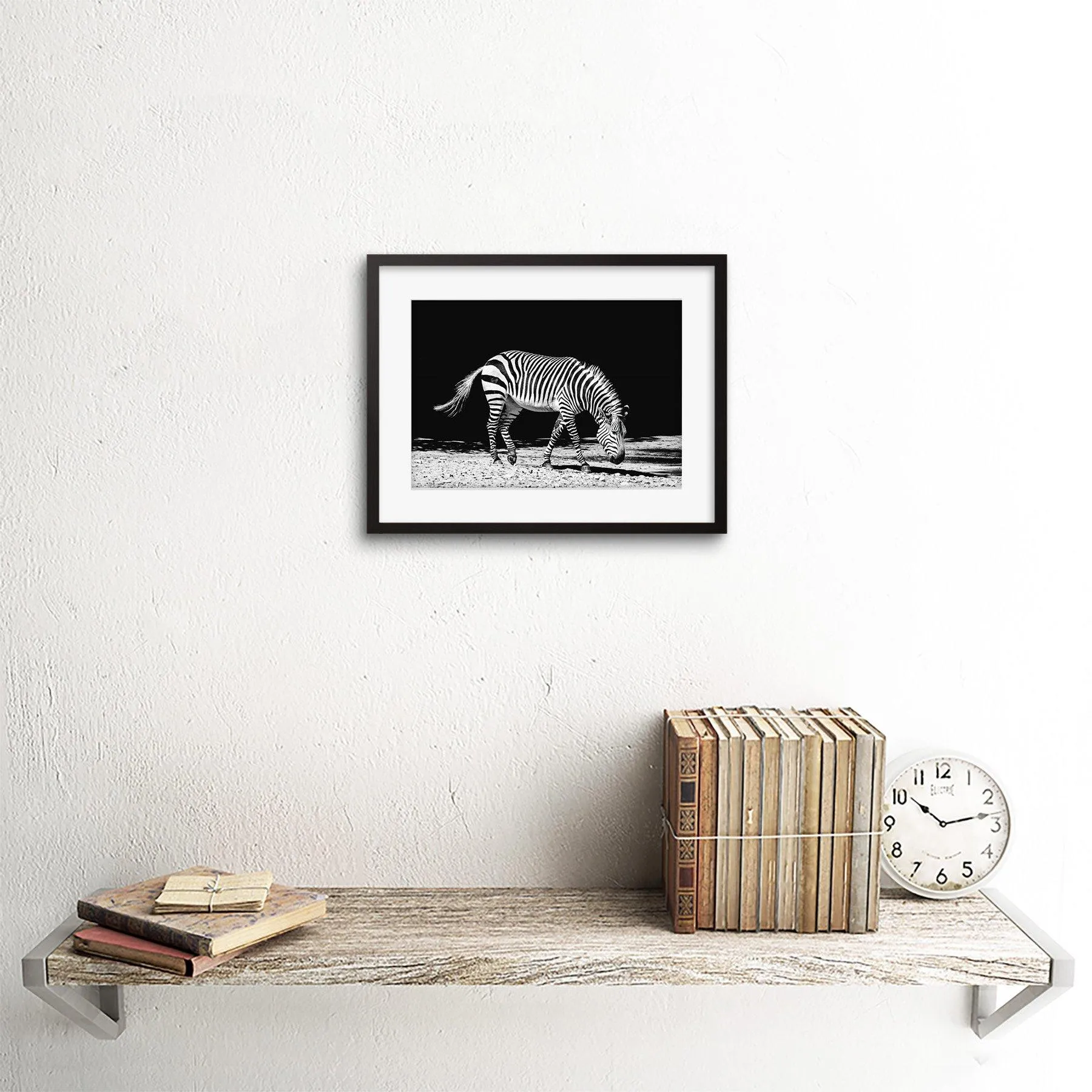 Wall Art & Pictures | Wall Art Print Lone Zebra BW Framed | Artery8