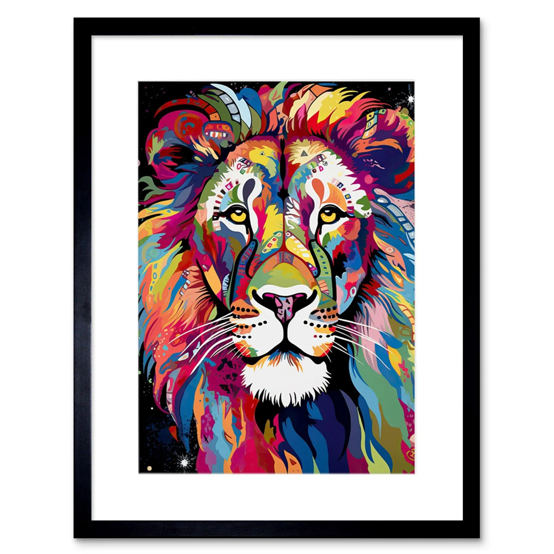 Wall Art & Pictures | Wall Art Print Magnificent Lion Head Psychedelic Folk Portrait Colourful Vibrant Bold Jungle Artwork F