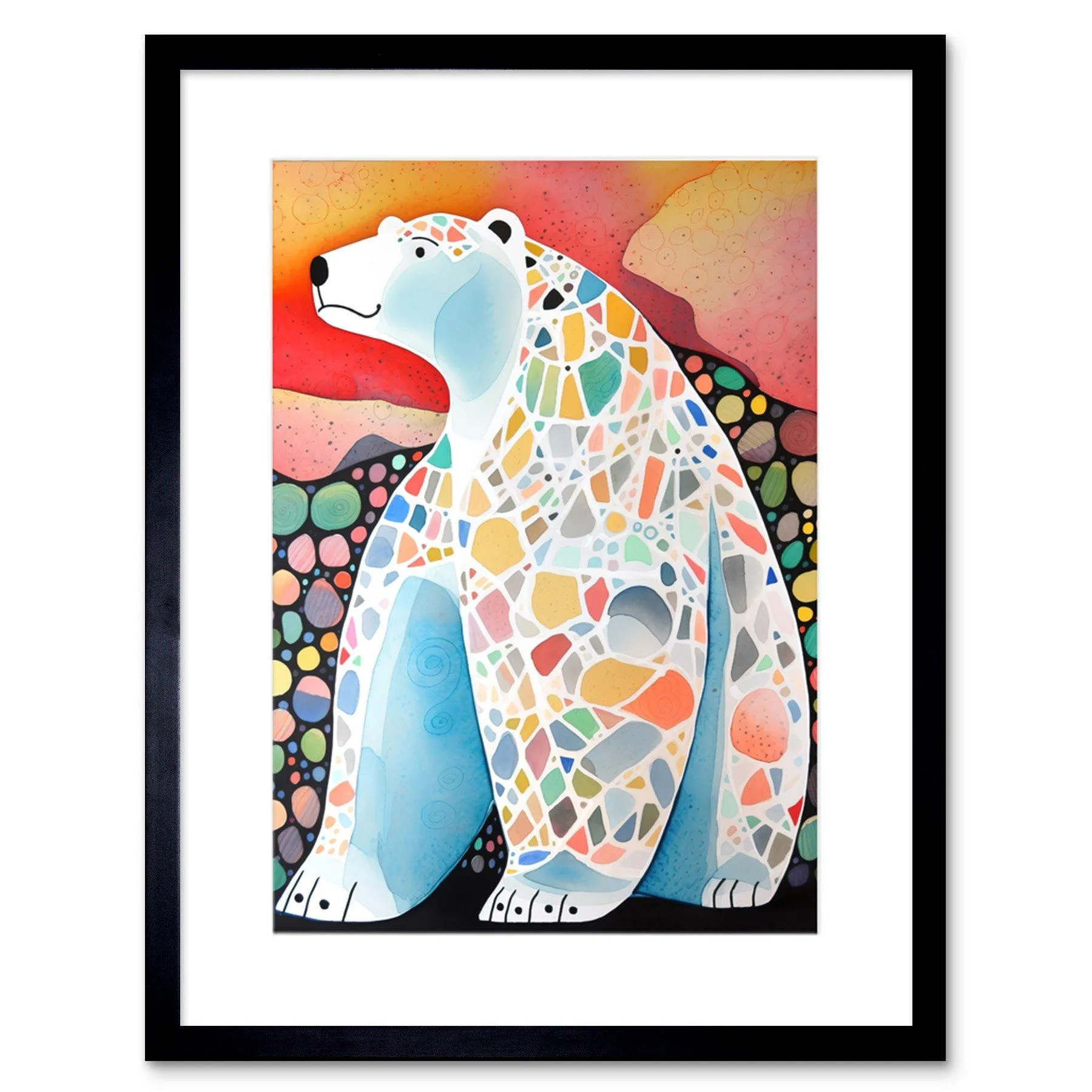 Wall Art & Pictures | Wall Art Print Polar Bear With Mosaic Pattern Folk Artwork Framed 9X7 Inch | Artery8