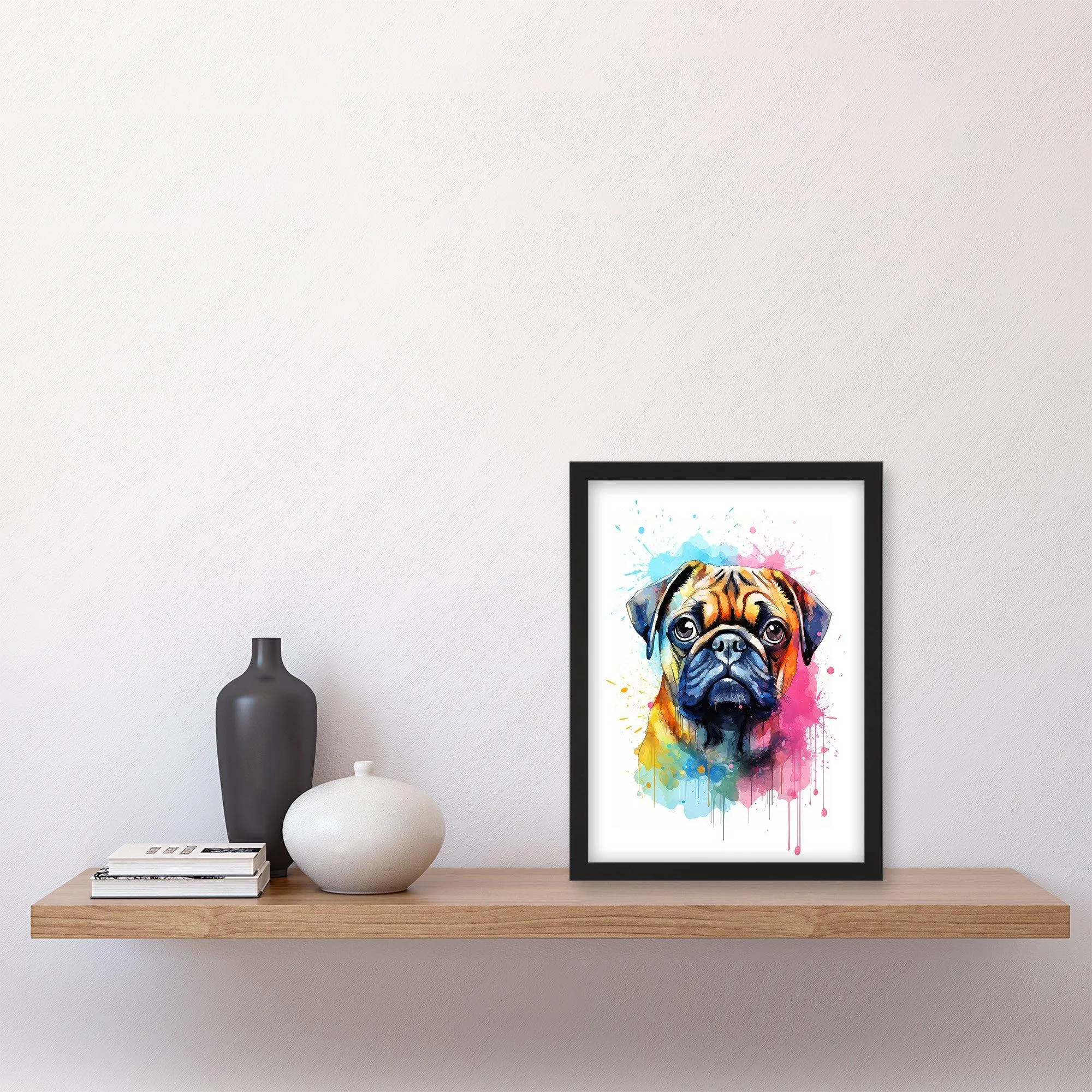 Wall Art & Pictures | Wall Art Print Pug Lovers Gift Watercolour Pet Portrait Painting Artwork Art Framed | Artery8