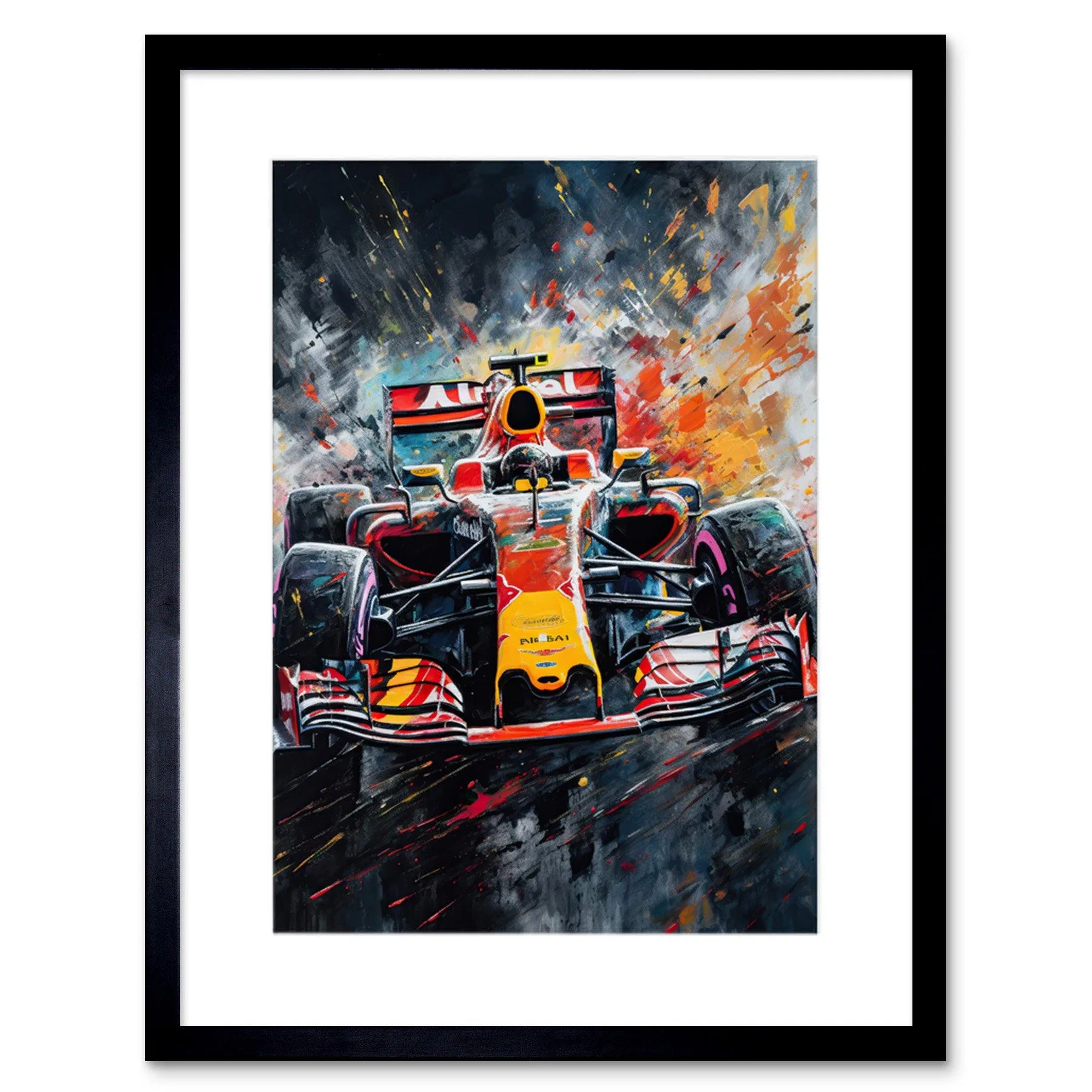 Wall Art & Pictures | Wall Art Print Race Car Driver Racing Action Shot Painting Artwork Framed 9X7 Inch | Artery8