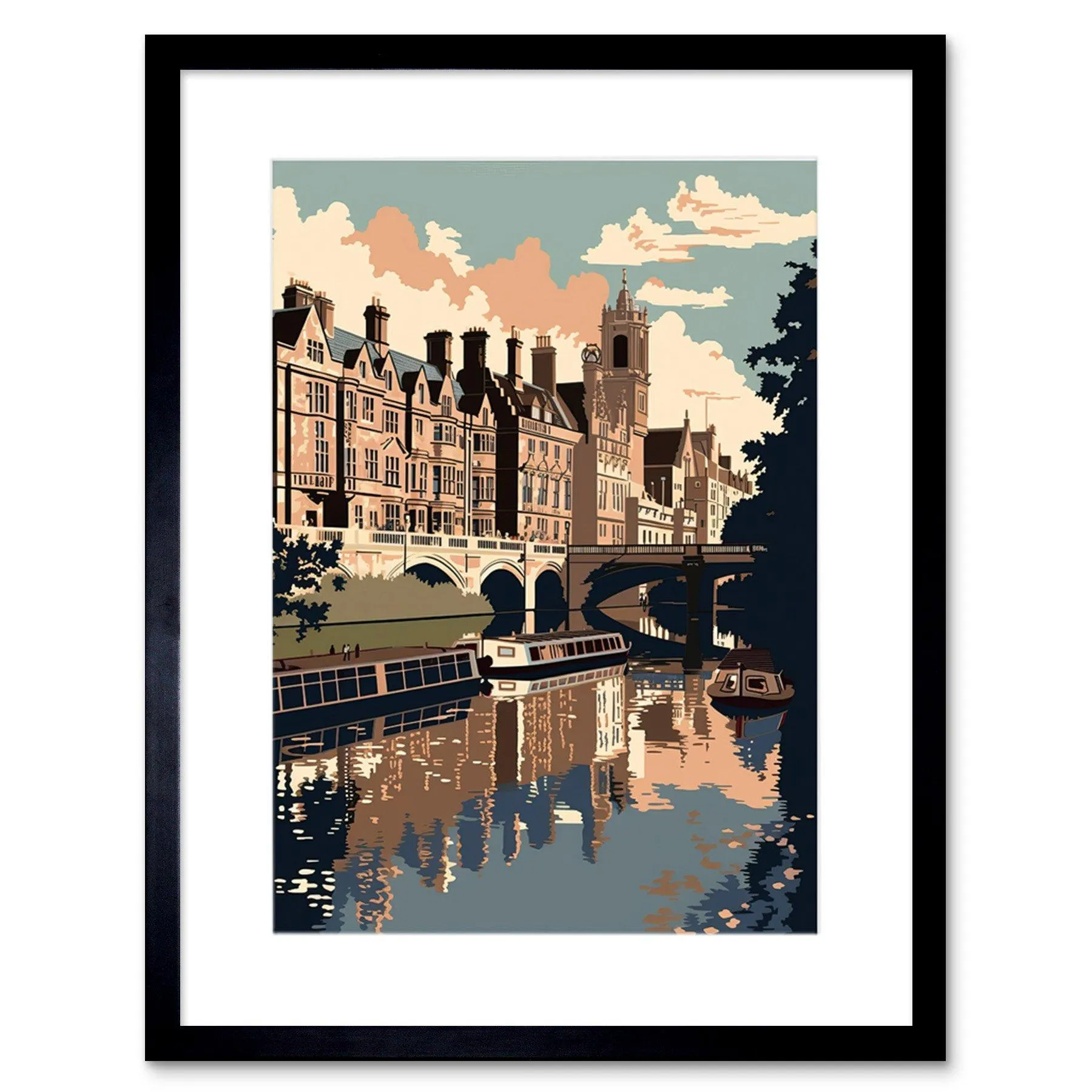 Wall Art & Pictures | Wall Art Print River Cam and University of Cambridge Buildings Artwork Framed 9X7 Inch | Artery8