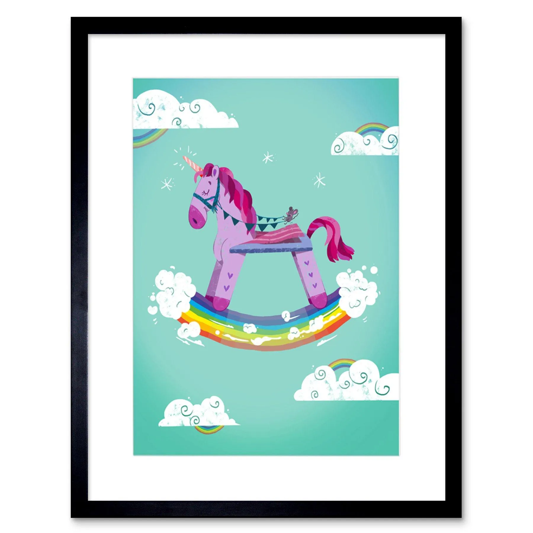 Wall Art & Pictures | Wall Art Print Rocking Unicorn Rainbow Framed Art | Artery8