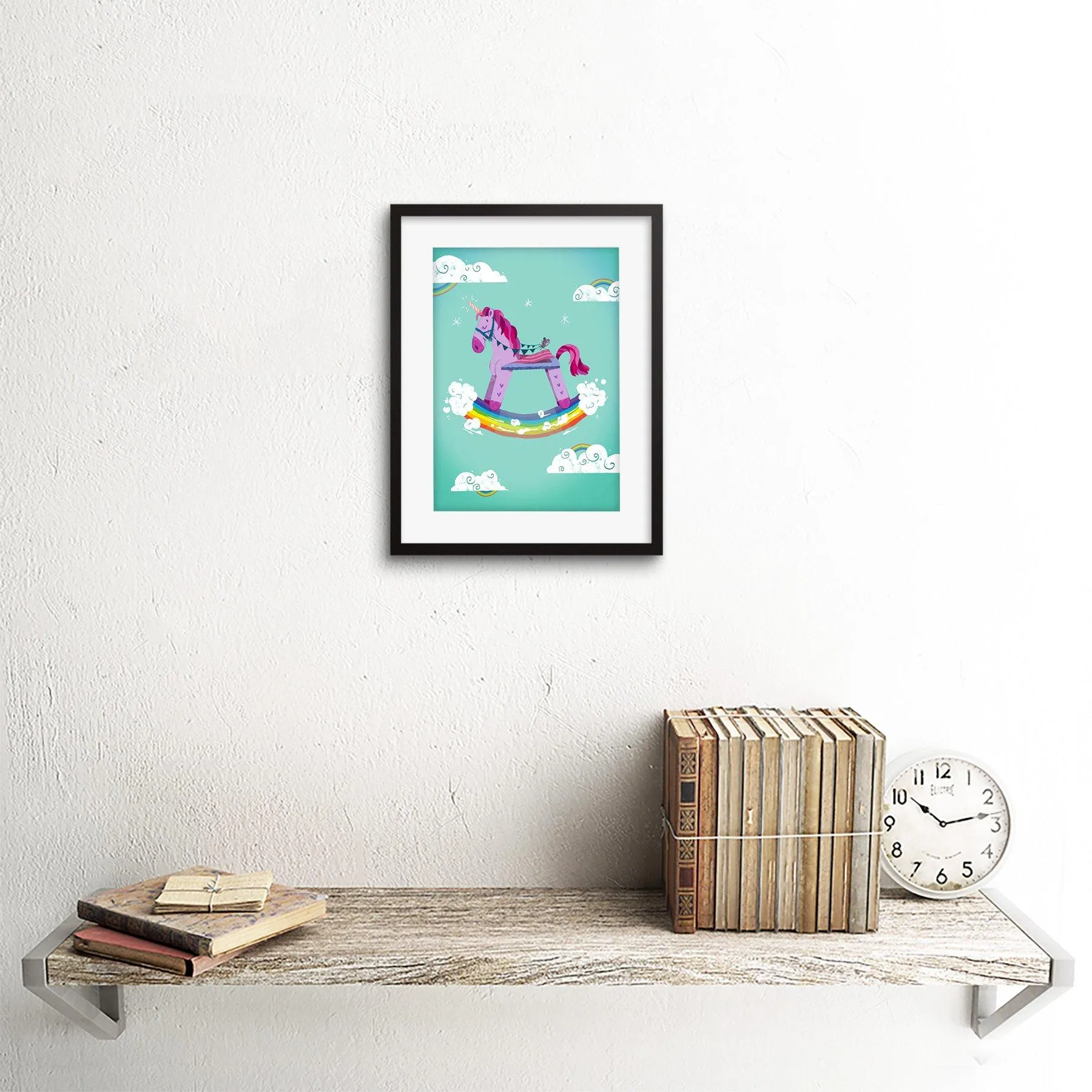 Wall Art & Pictures | Wall Art Print Rocking Unicorn Rainbow Framed Art | Artery8