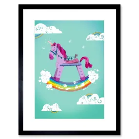 Wall Art & Pictures | Wall Art Print Rocking Unicorn Rainbow Framed Art | Artery8