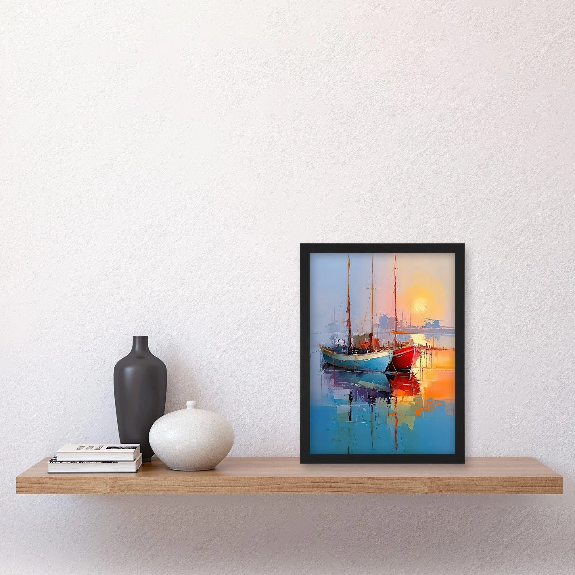 Wall Art & Pictures | Wall Art Print Sailboats Reflecting in Calm Misty Sunrise Seascape Framed | Artery8