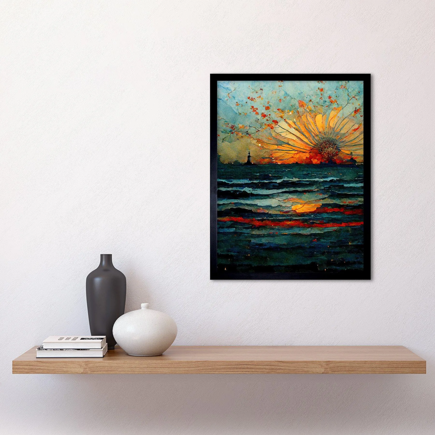 Wall Art & Pictures | Wall Art Print Seascape Sunset Port City Waves Horizon Art Framed | Artery8