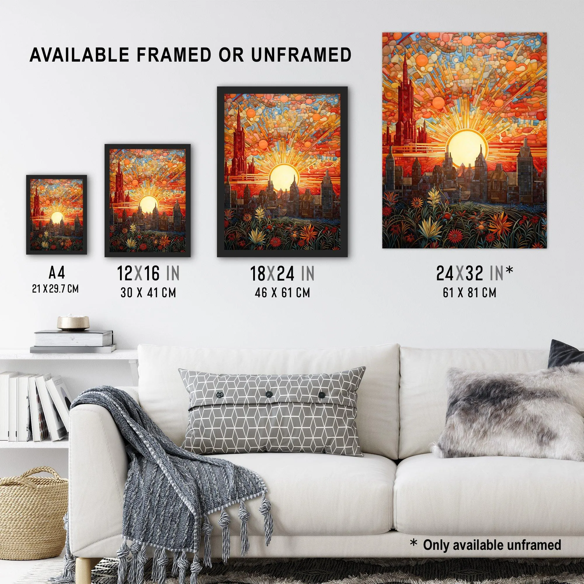 Wall Art & Pictures | Wall Art Print Seville Spain Magnificent Sunrise Over Cathedral Abstract Cityscape Flowers Artwork Pai