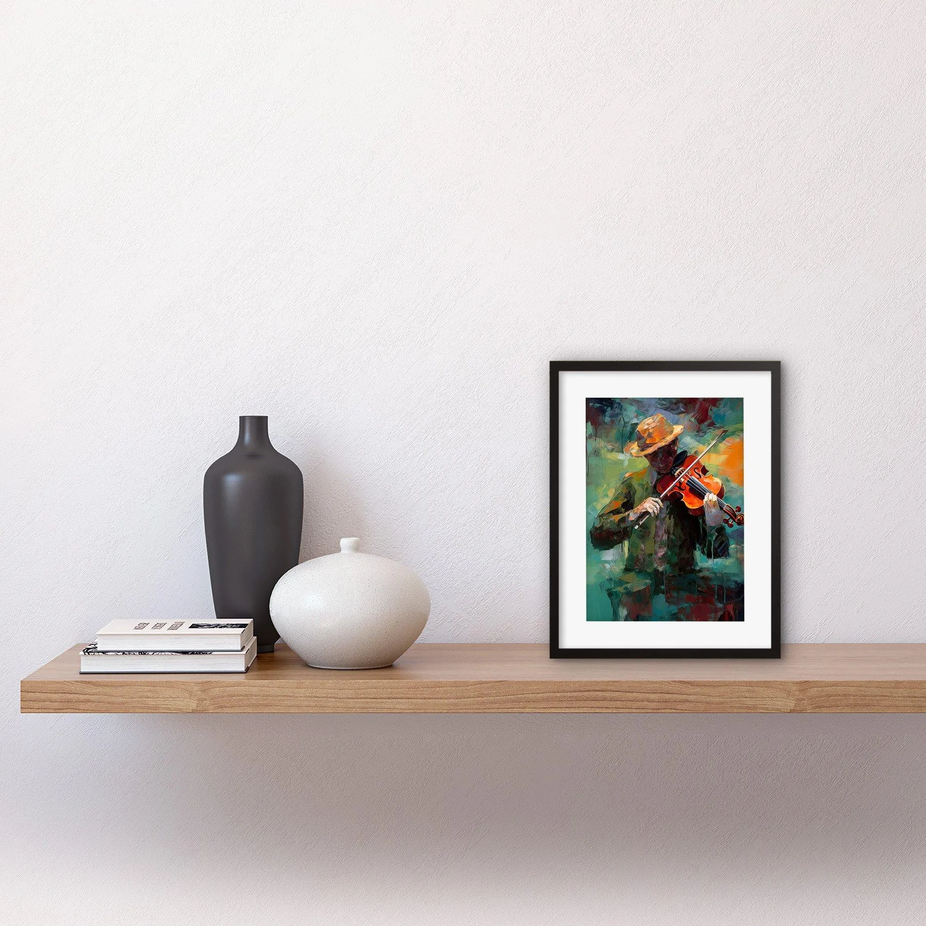 Wall Art & Pictures | Wall Art Print Violinist with a Hat Playing Music on his Violin Artwork Framed 9X7 Inch | Artery8