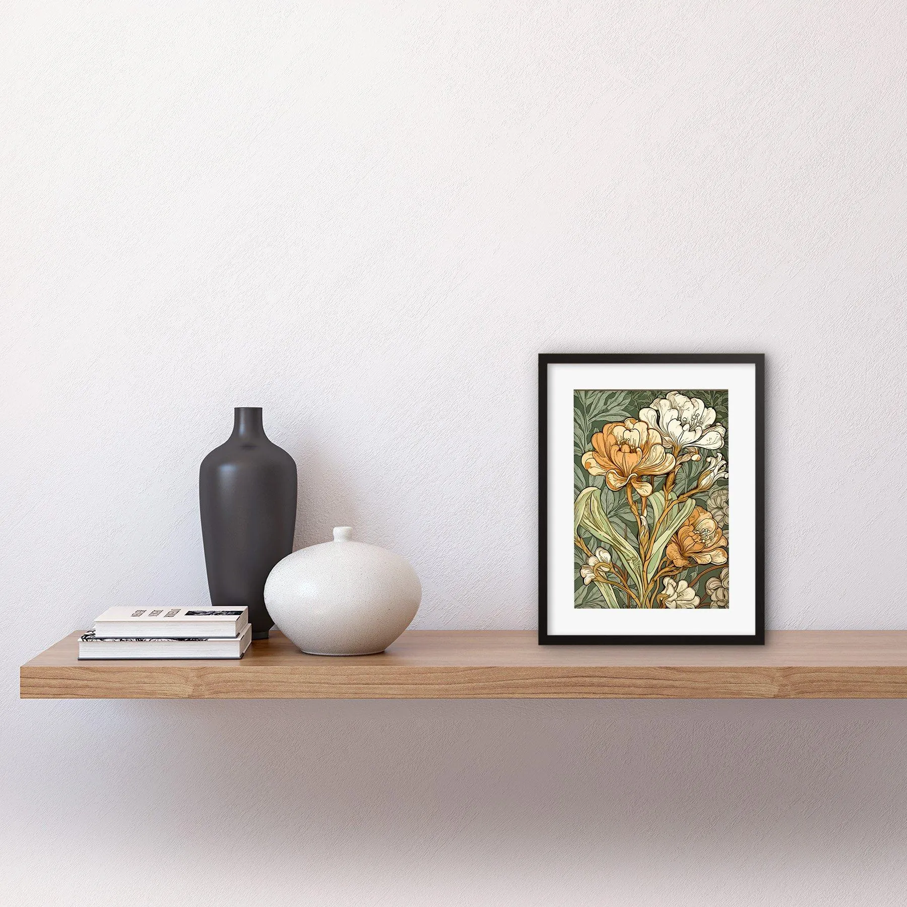 Wall Art & Pictures | Wall Art Print White and Yellow Freesia Flower Blooms Watercolour Artwork Framed 9X7 Inch | Artery8