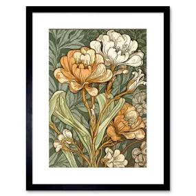 Wall Art & Pictures | Wall Art Print White and Yellow Freesia Flower Blooms Watercolour Artwork Framed 9X7 Inch | Artery8