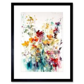 Wall Art & Pictures | Wall Art Print Wild Flowers Abstract Watercolour Orange Red Purple Bright Floral Spring Field Artwork 