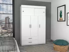 White Tall Three Door Closet with Sliding Doors