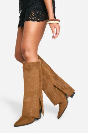 Wide Width Foldover Western Knee High Boots