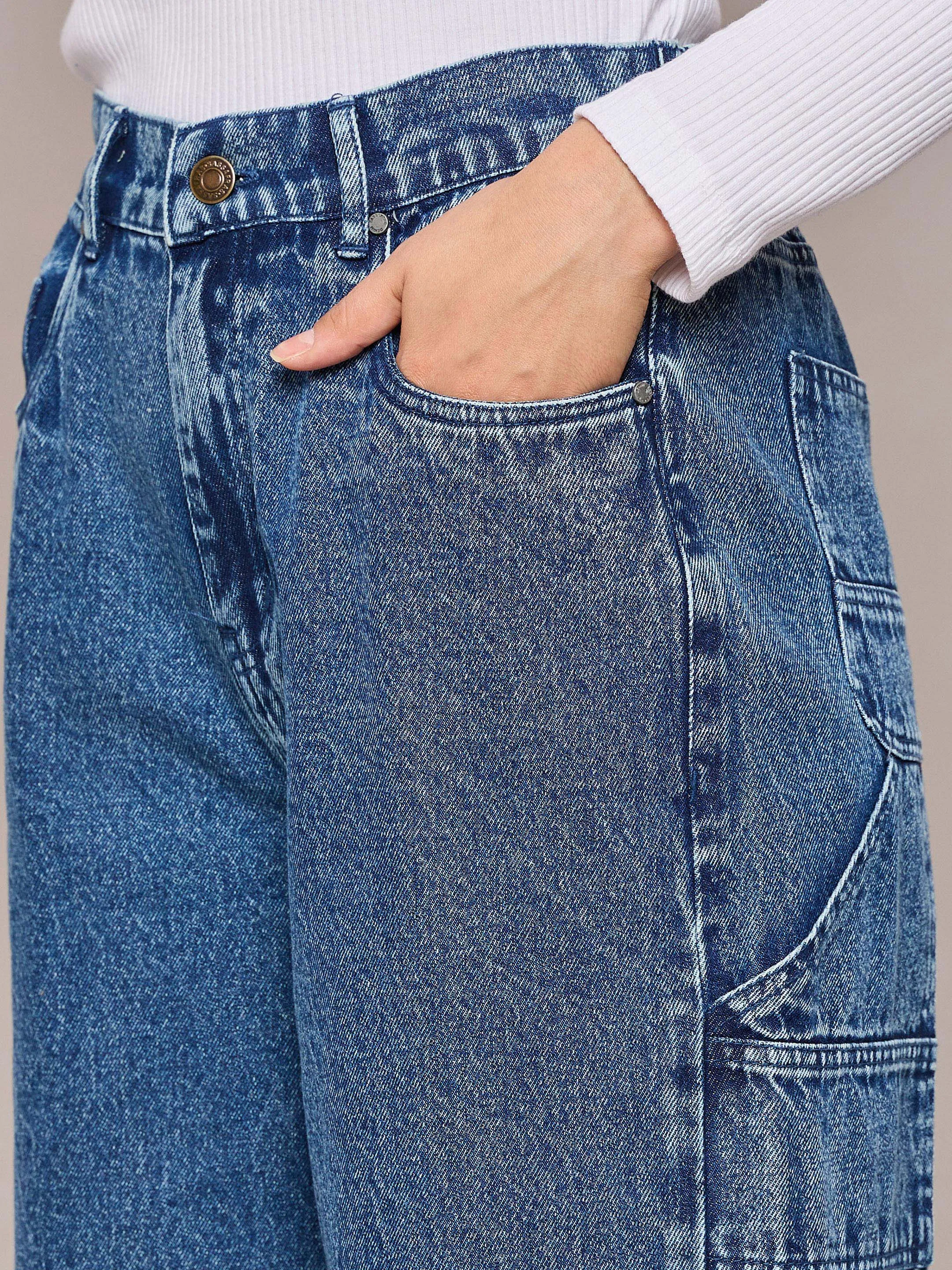 Women Blue Elasticated High Waist Back Pocket Jeans