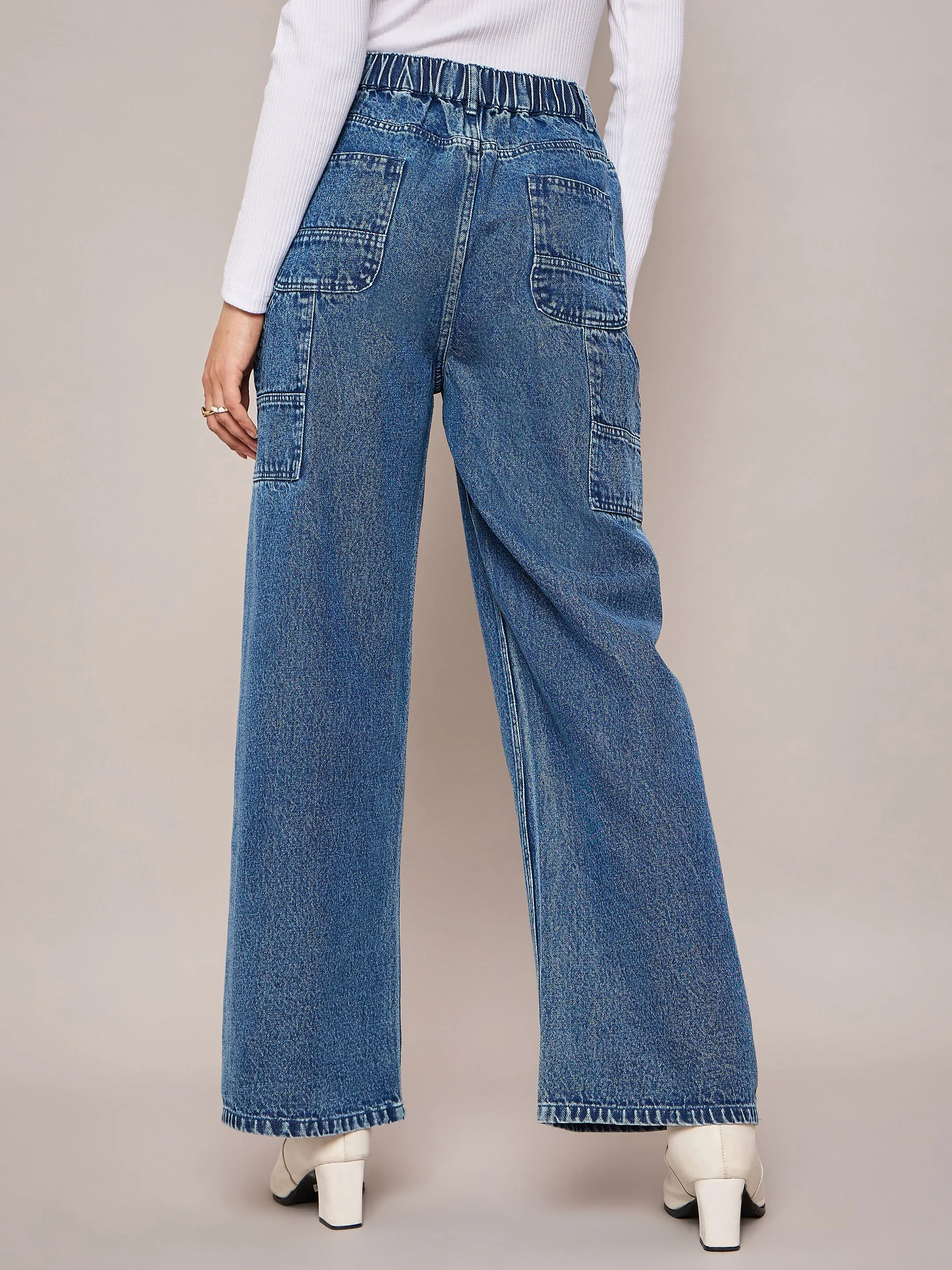 Women Blue Elasticated High Waist Back Pocket Jeans