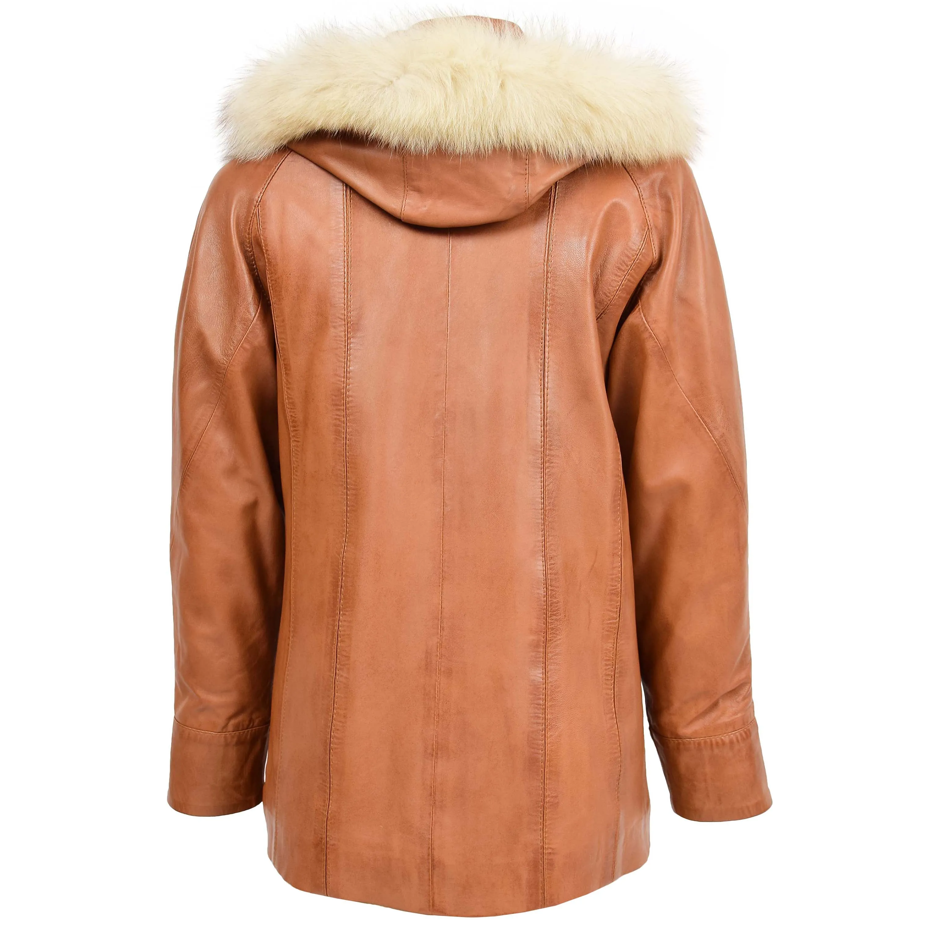 Womens Leather Coat with Hoodie Jane Tan