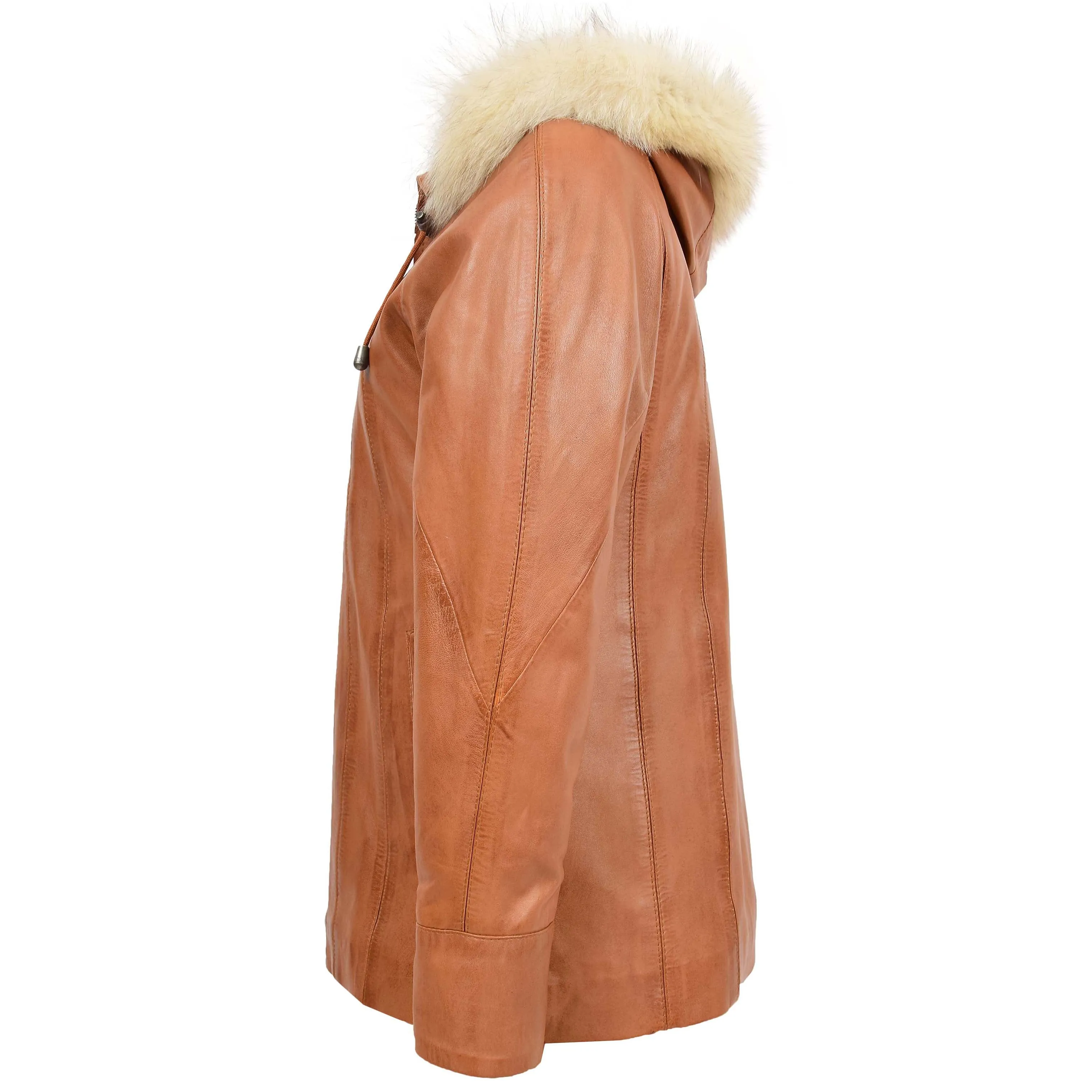 Womens Leather Coat with Hoodie Jane Tan