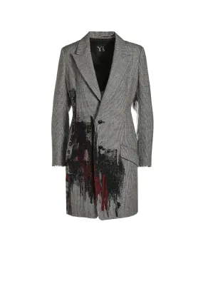 WOOL FLANNEL HOUNDSTOOTH FEMALE PRINT DOUBLE SLIT JACKET