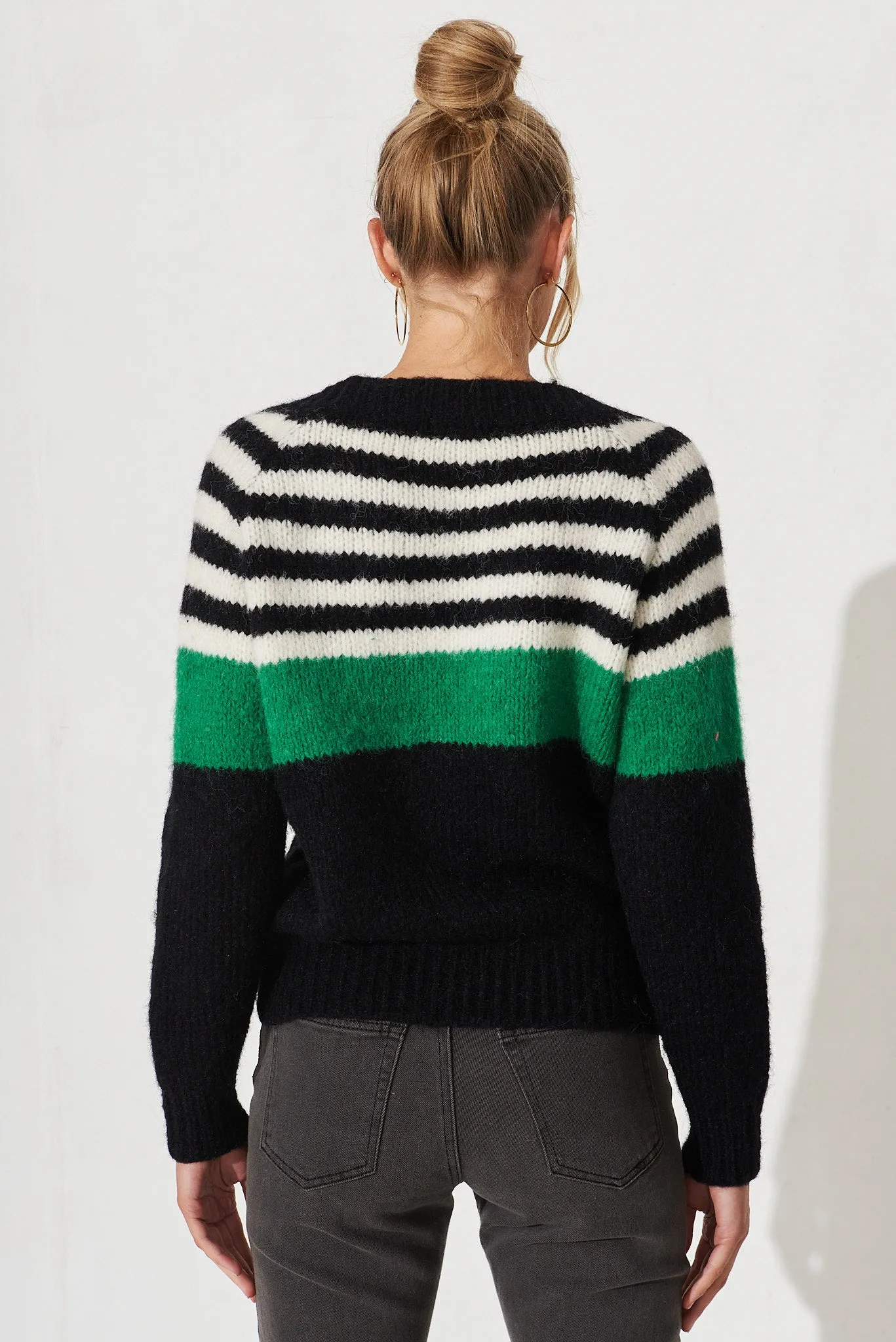 Wymington Knit Cardigan In Black Stripe Wool Blend