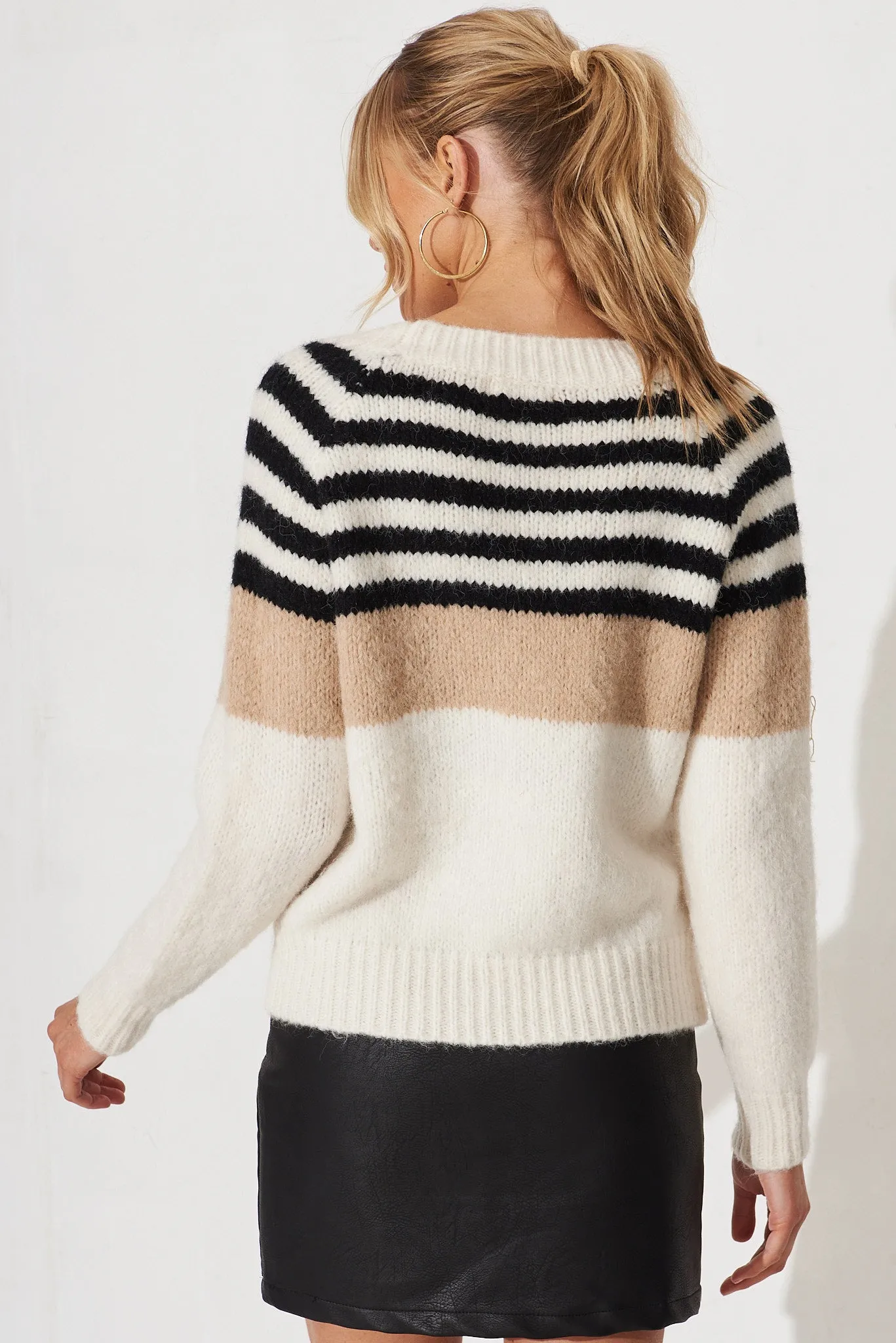 Wymington Knit Cardigan In Cream Stripe Wool Blend