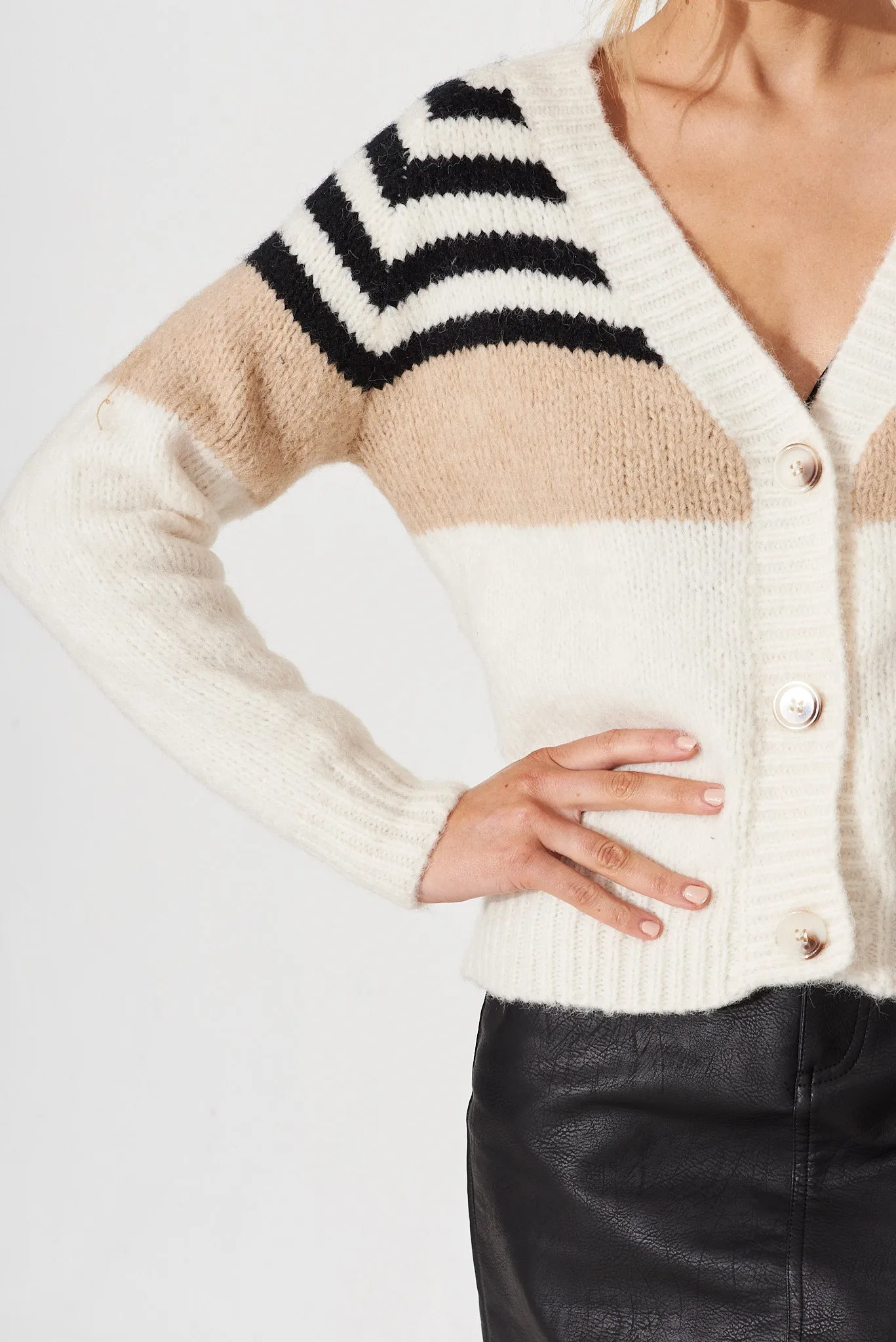 Wymington Knit Cardigan In Cream Stripe Wool Blend